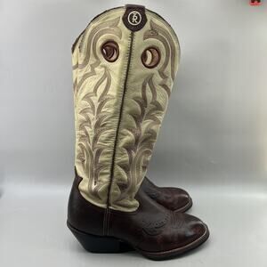Tony Lama Buckaroo 16" Western Boots Men Size 9 D Beige Brown Cowboy Pull Shoes